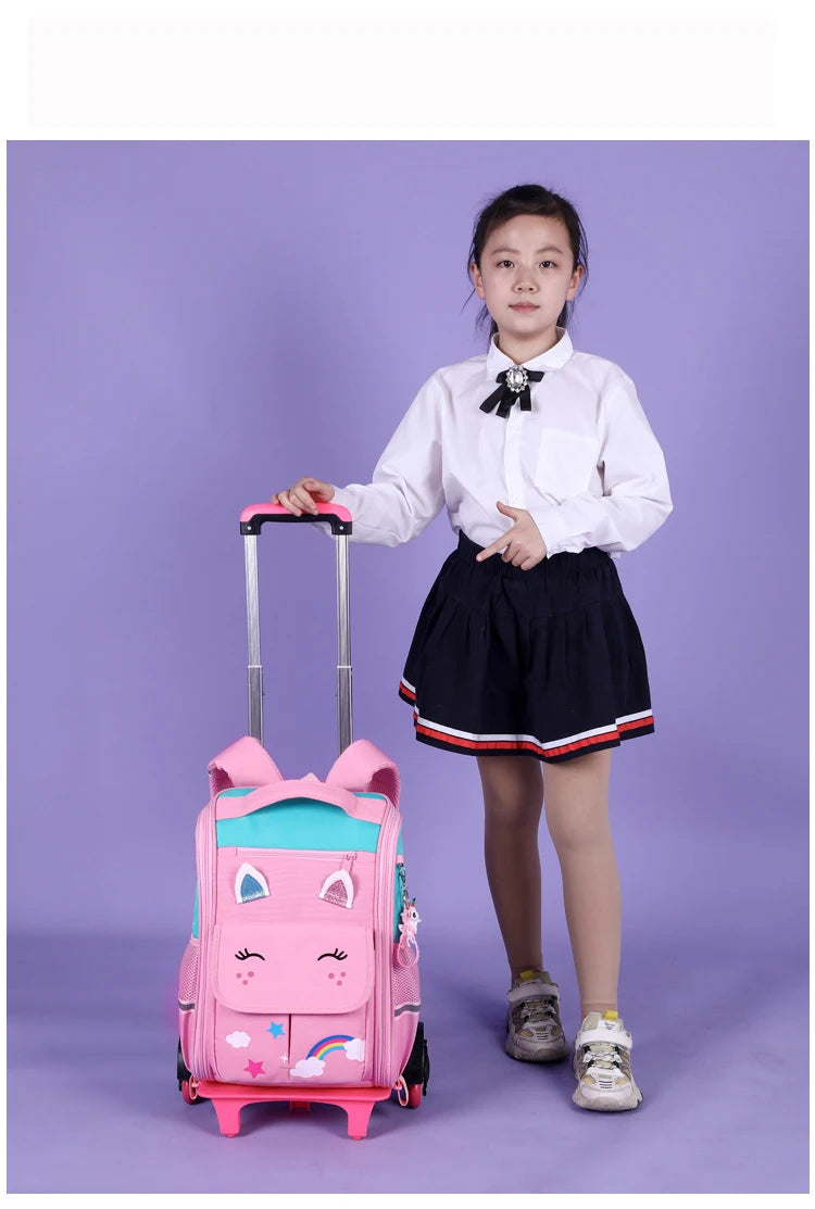 Children Trolley backpack wheels Student High capacity School bags Rolling Backpack kids Trolley bag school backpack wheeled bag