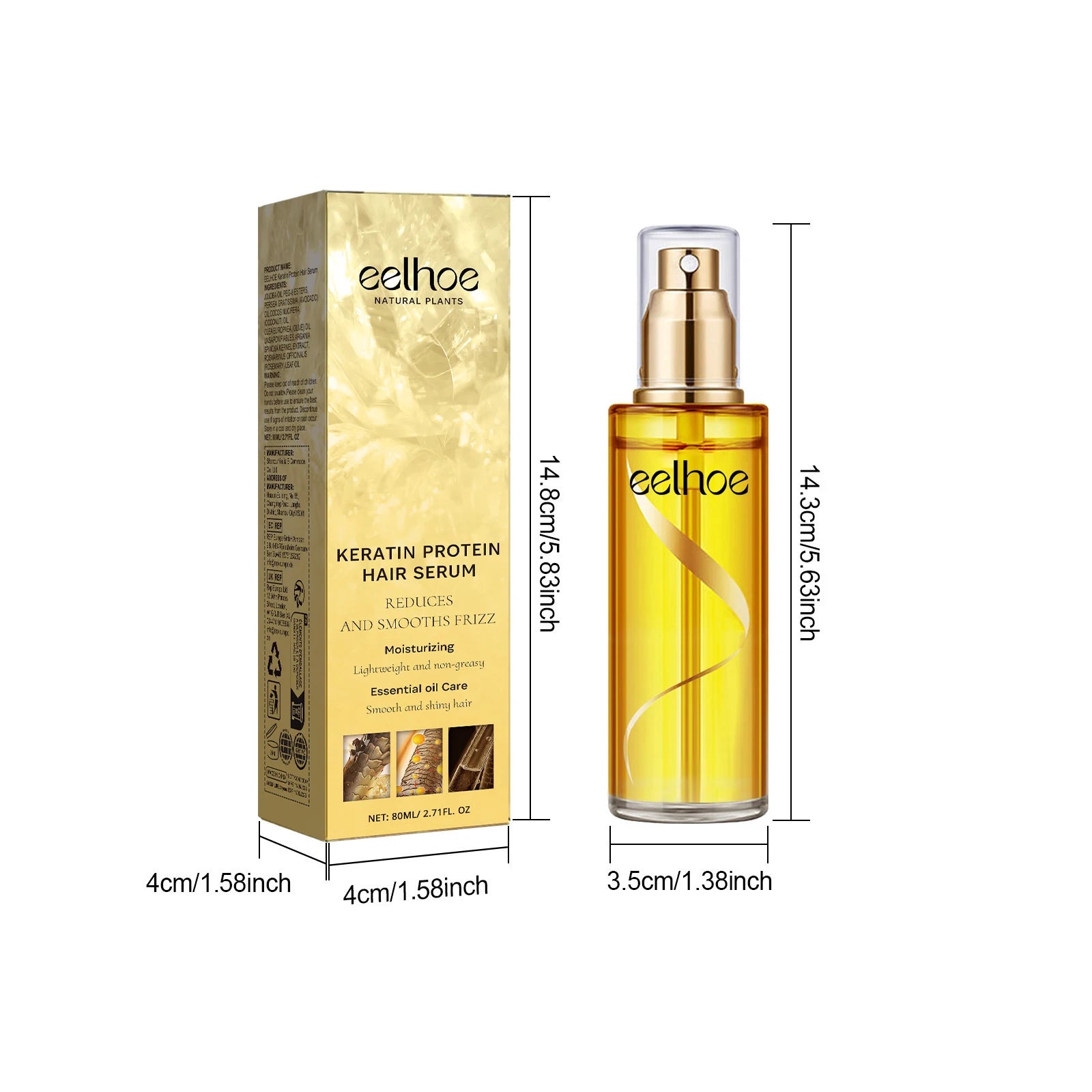 EELHOE Keratin Hair Growth Serum Natural Repair Essence Spray for Dry Curly Hair Hydrate Smooth Frizz Control Growing Hair Care