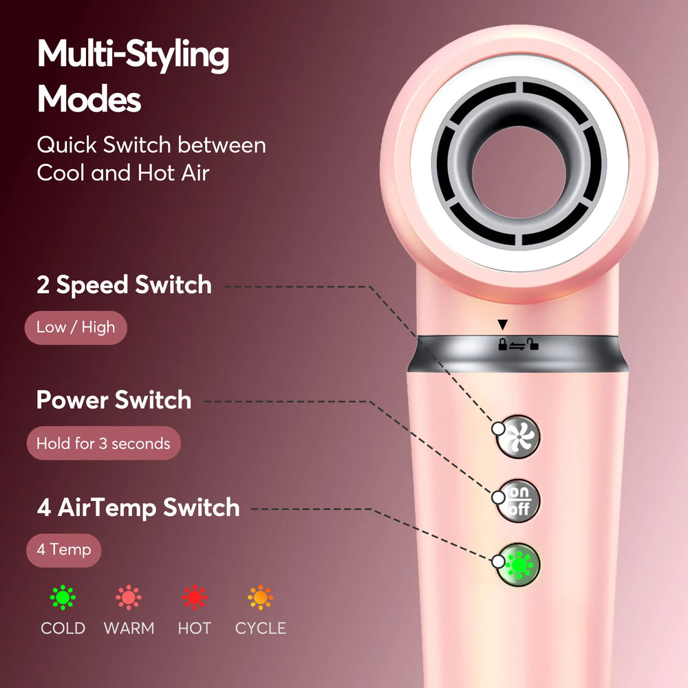 5 in 1 High-Speed Hot Air Styler Frizz-Free Fast Drying No Heat Damage Hair Dryer Curl Volumize Straighten with Travel Bag - QueensalesOF