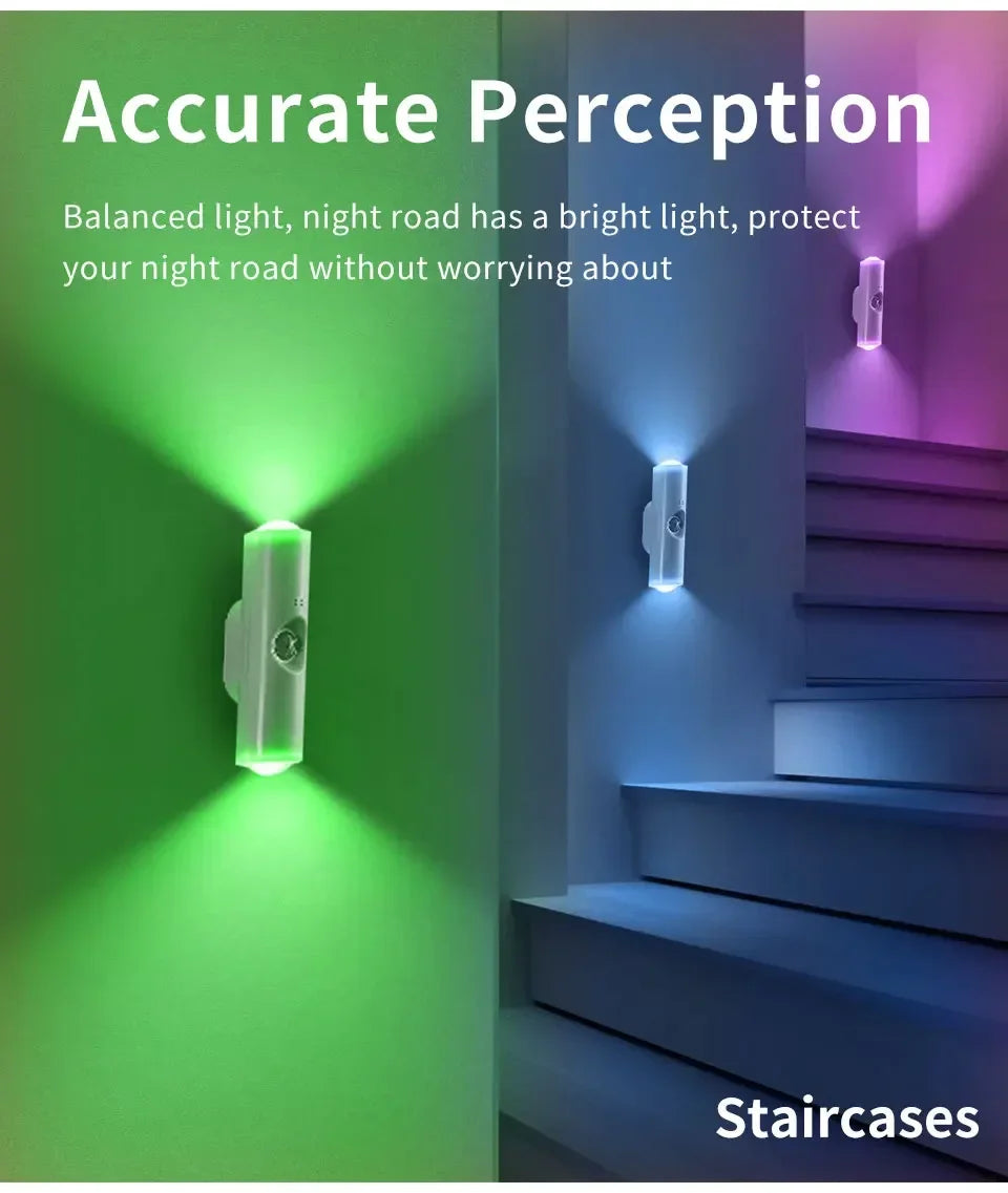 LED Cabinet Lights Motion Sensor Ambient Light Magnetic RGB Rechargeable Wall Sunset Lamp Hallway Stairs Kitchen Night Light - QueensalesOF