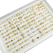 30pc/Lot Gold Color Finger Rings For Girls New Love Snake Animal Butterfly Cutout Star Pearl Thin Joint Ring Party Jewelry Women - QueensalesOF