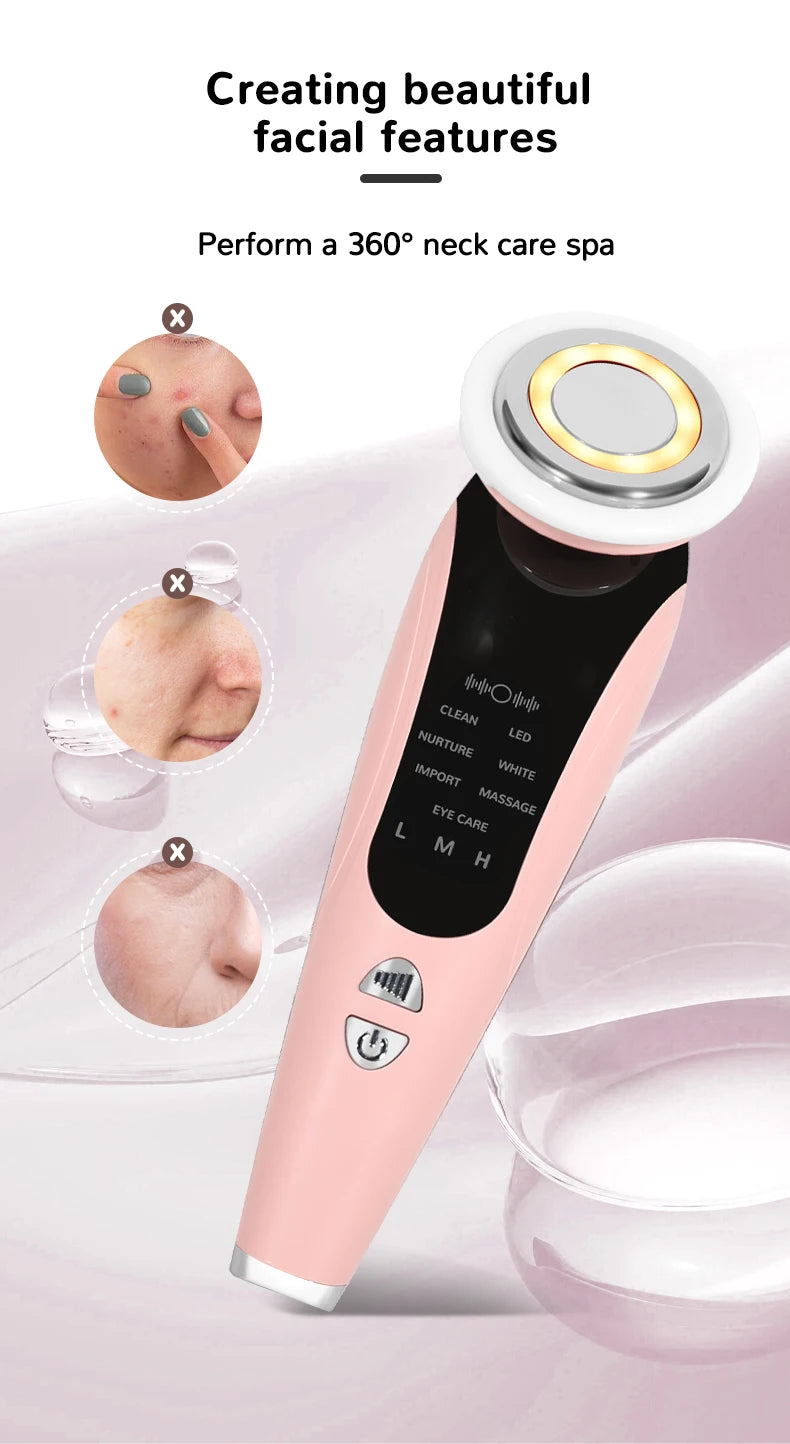 7 in 1 Facial Massager LED Light Therapy Skin Care Device Import Export Blackhead Remover Patented Electrode Head for Deep Clean
