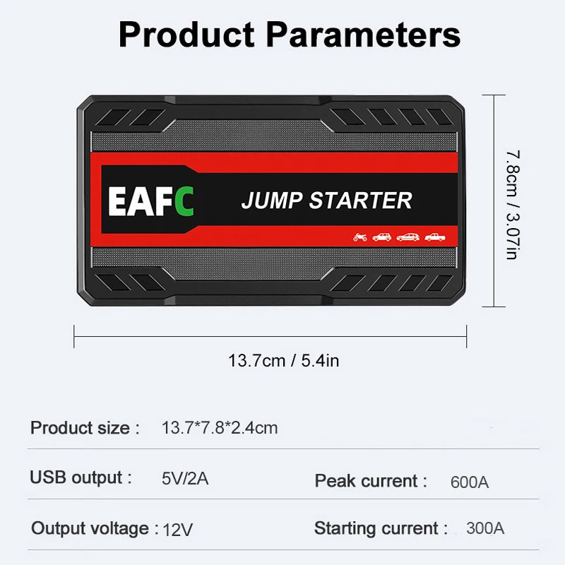 2000A/1200A Car Jump Starter Portable Power Bank 600A Car Battery Emergency Booster for Petrol Diesel 12V Car Starting Device