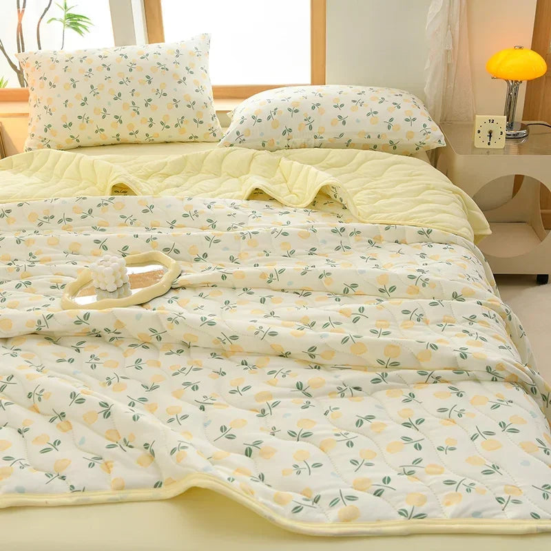 New Florals Spring Summer Blanket for Single Double Soft Skin-friendly Quilt Breathable Comfortable Air Conditioning Comforter - QueensalesOF