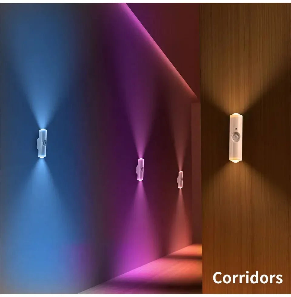 LED Cabinet Lights Motion Sensor Ambient Light Magnetic RGB Rechargeable Wall Sunset Lamp Hallway Stairs Kitchen Night Light - QueensalesOF