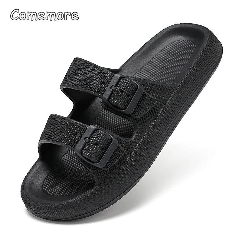 Comemore Thick Platform Sandals Beach Shoes Bathroom Slipper Soft Men Flat Slides Women Slippers Adjustable Buckle Oversized 47 - QueensalesOF