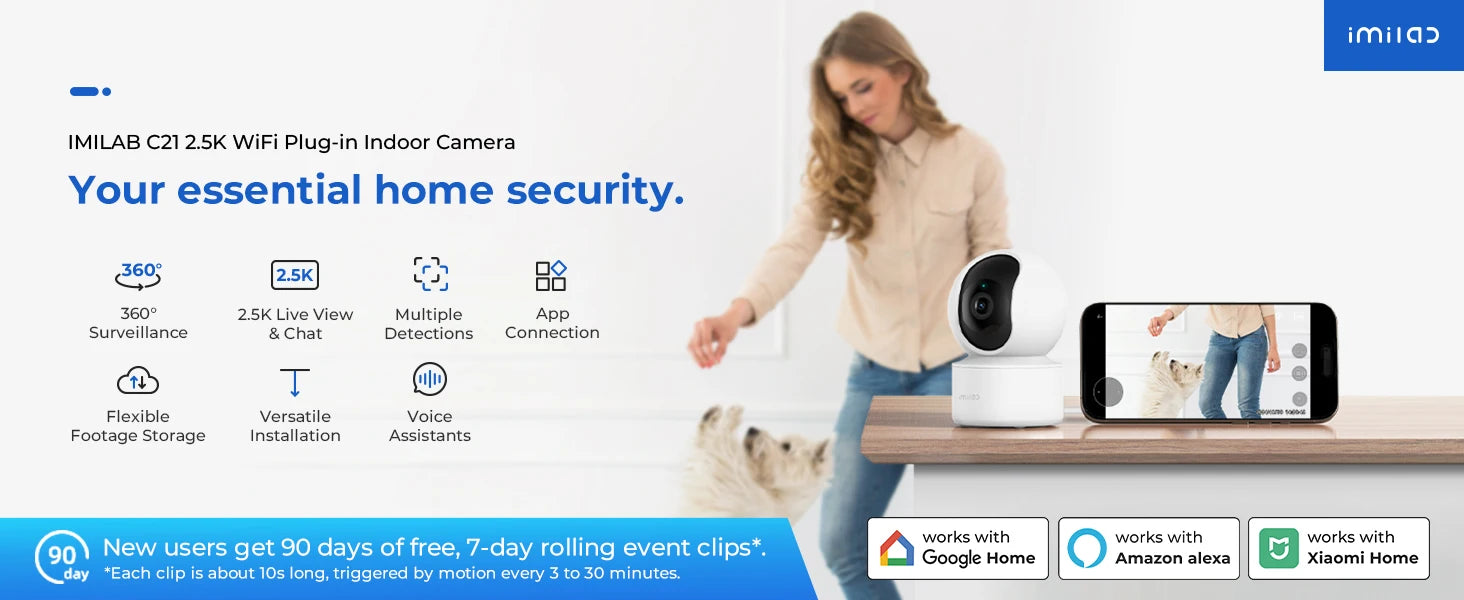 IMILAB C21 WiFi Camera 2.5K Baby Monitor Indoor IP Camera with PTZ Night Vision 2-Way Audio Human Tracking AI Detection