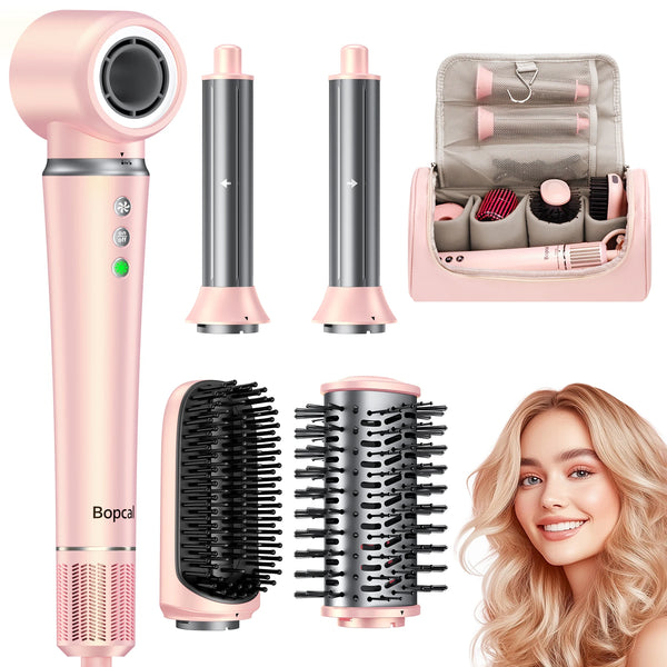 5 in 1 High-Speed Hot Air Styler Frizz-Free Fast Drying No Heat Damage Hair Dryer Curl Volumize Straighten with Travel Bag - QueensalesOF