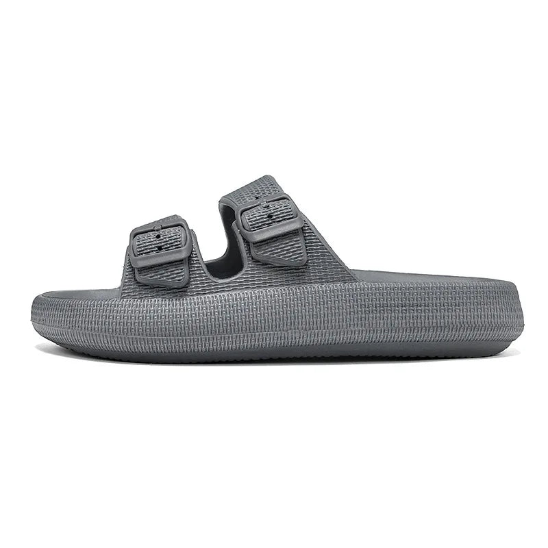 Comemore Thick Platform Sandals Beach Shoes Bathroom Slipper Soft Men Flat Slides Women Slippers Adjustable Buckle Oversized 47 - QueensalesOF