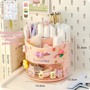 Cute Rotating Pen Holder Desktop Drawer Stationery Box Case School Office Desk Kawaii Stationery Storage Box Organizer Stickers - QueensalesOF