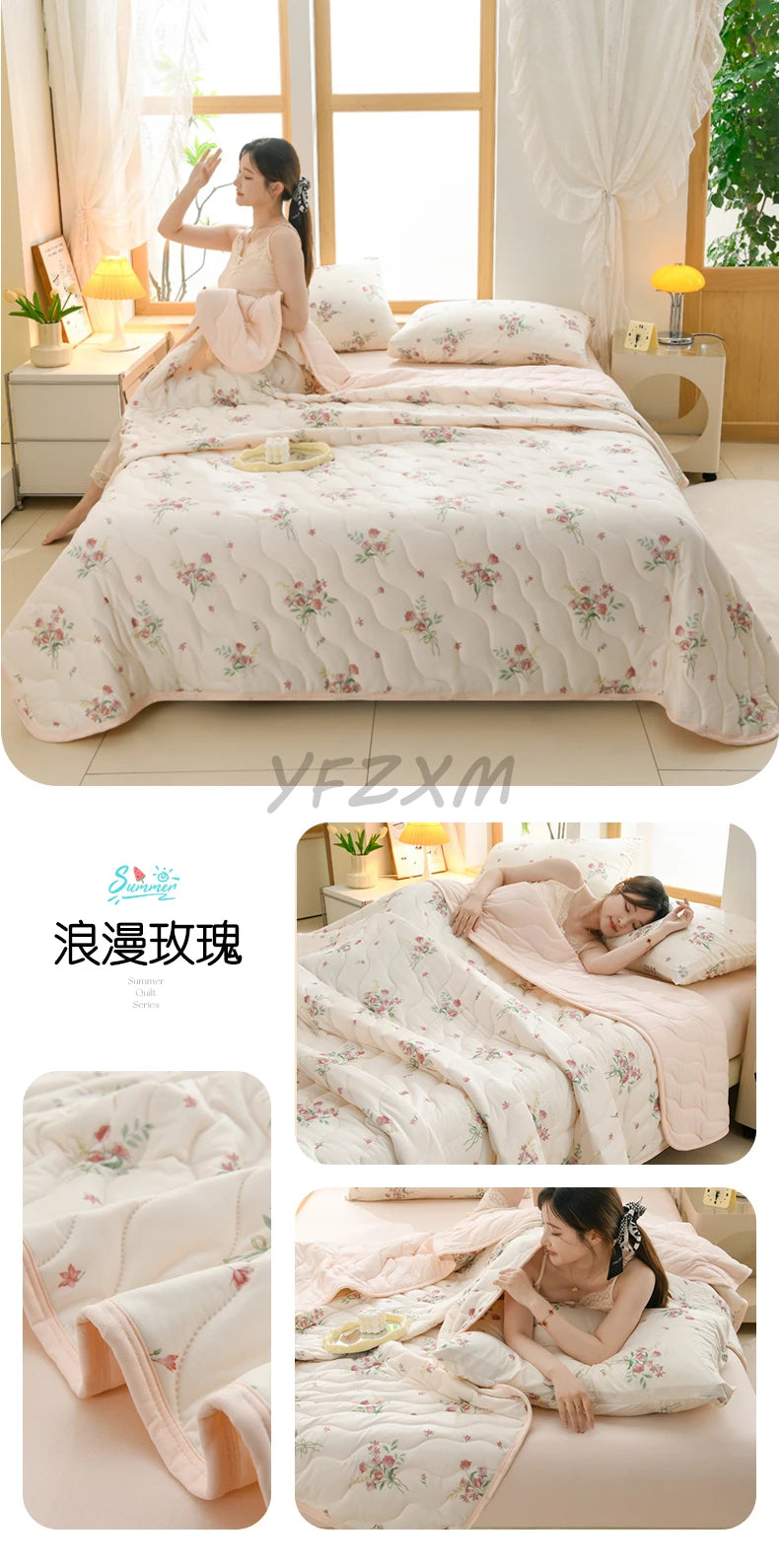 New Florals Spring Summer Blanket for Single Double Soft Skin-friendly Quilt Breathable Comfortable Air Conditioning Comforter - QueensalesOF