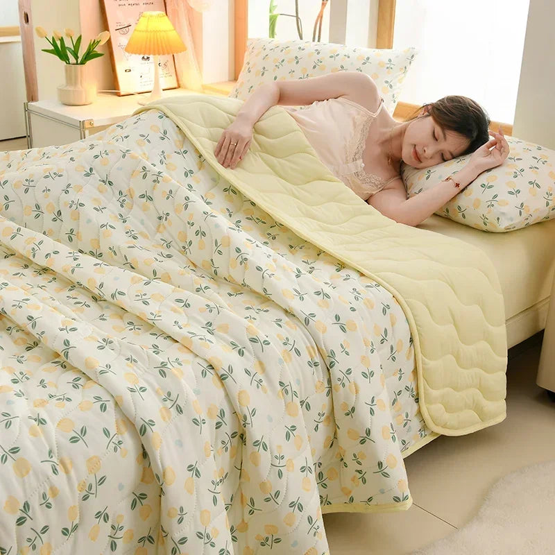 New Florals Spring Summer Blanket for Single Double Soft Skin-friendly Quilt Breathable Comfortable Air Conditioning Comforter - QueensalesOF