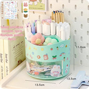 Cute Rotating Pen Holder Desktop Drawer Stationery Box Case School Office Desk Kawaii Stationery Storage Box Organizer Stickers - QueensalesOF