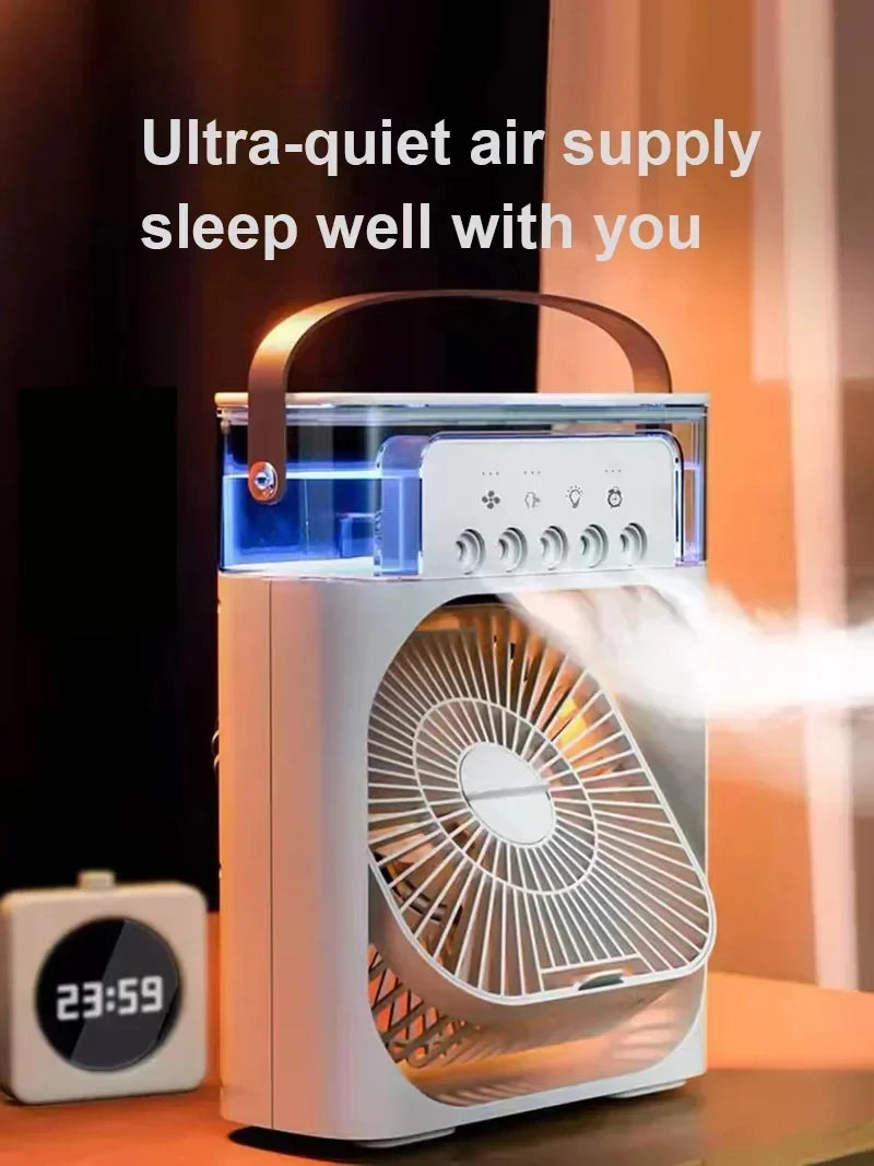 New 3 In 1 Fan AIr Conditioner Household Mini Air Cooler LED Night Light Portable Humidifier Air Adjustment Fan Office Home Fan - QueensalesOF