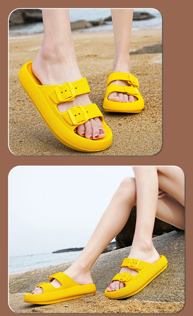 Comemore Thick Platform Sandals Beach Shoes Bathroom Slipper Soft Men Flat Slides Women Slippers Adjustable Buckle Oversized 47