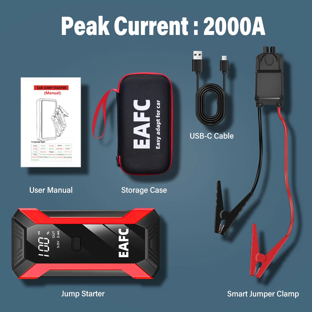2000A/1200A Car Jump Starter Portable Power Bank 600A Car Battery Emergency Booster for Petrol Diesel 12V Car Starting Device