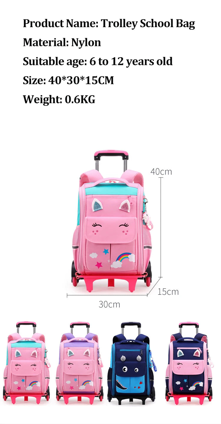 Children Trolley backpack wheels Student High capacity School bags Rolling Backpack kids Trolley bag school backpack wheeled bag