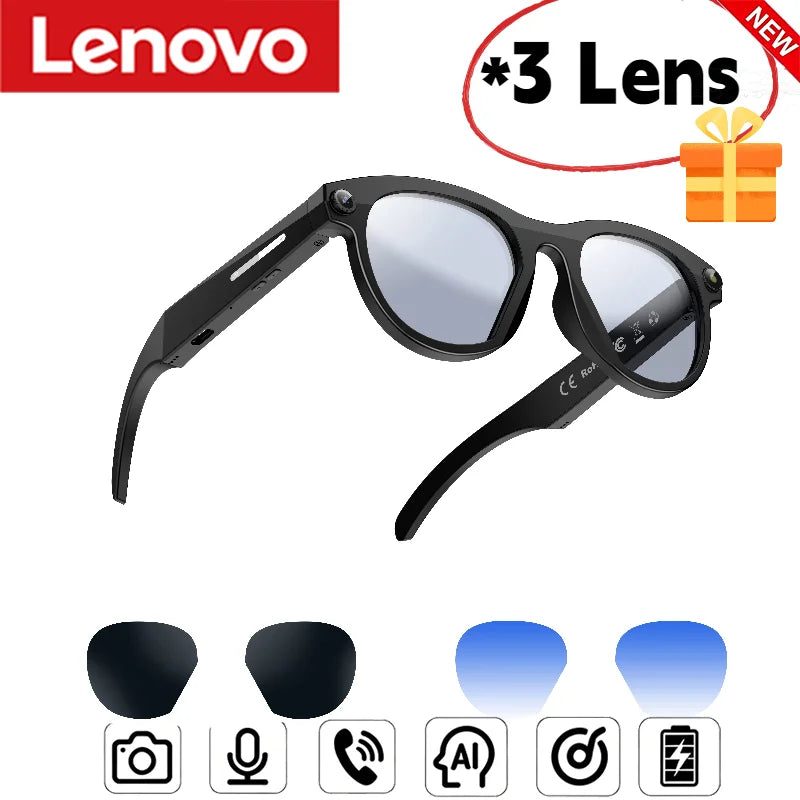 Lenovo HOT1600W Camera AI Smart Glasses HD Video Recording Real-time Translation AI Recognition Wifi Transmission Music Control