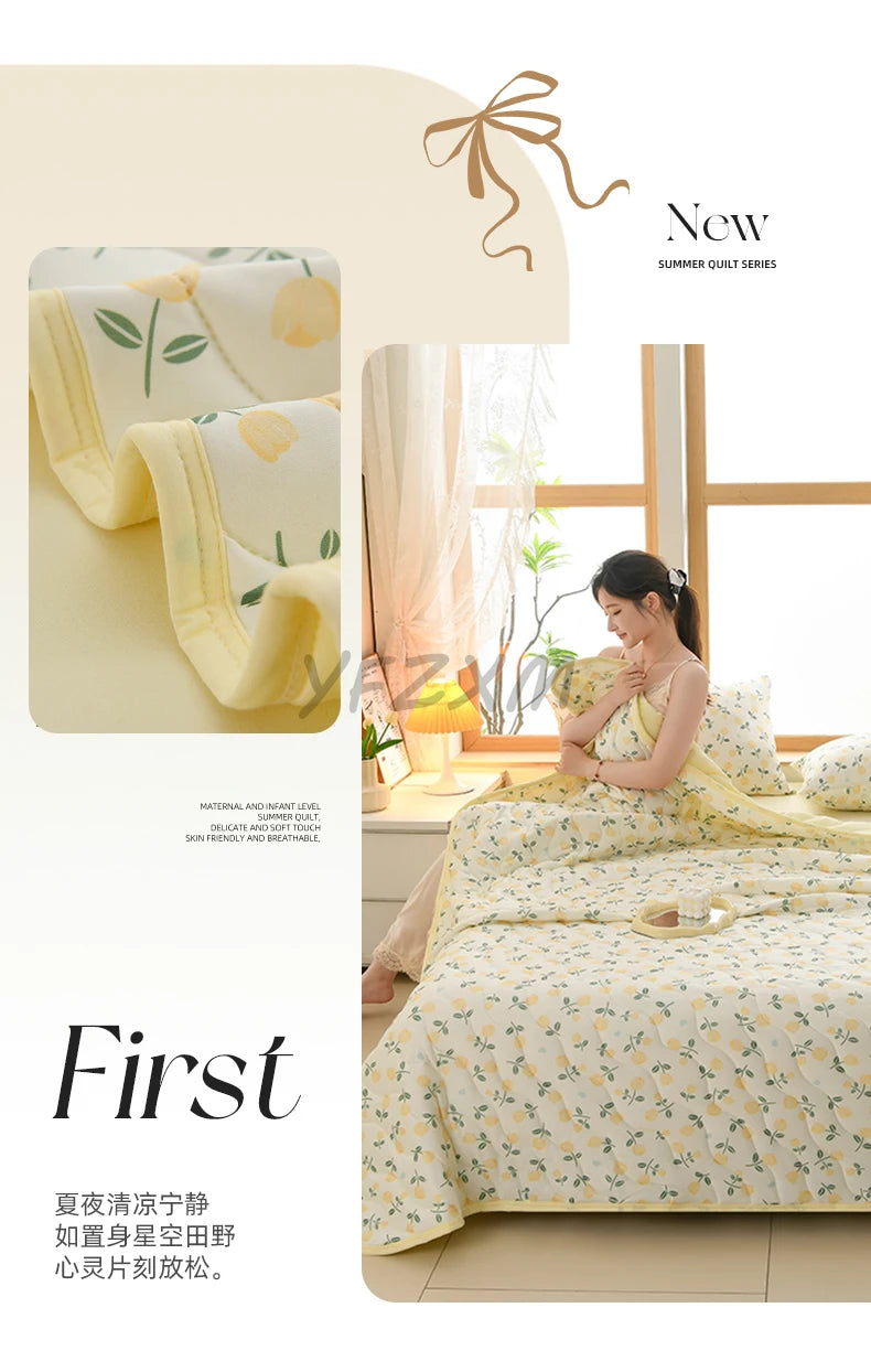 New Florals Spring Summer Blanket for Single Double Soft Skin-friendly Quilt Breathable Comfortable Air Conditioning Comforter - QueensalesOF