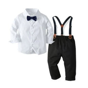 1 2 3 4 5 6Y Wedding Flower Boy Costume Classic White Shirt with Star Printed Suspender Set Children Kid Autumn Christmas Outfit - QueensalesOF
