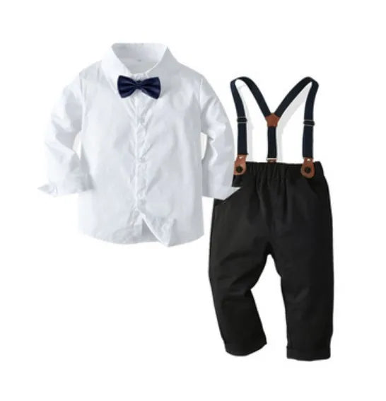 1 2 3 4 5 6Y Wedding Flower Boy Costume Classic White Shirt with Star Printed Suspender Set Children Kid Autumn Christmas Outfit