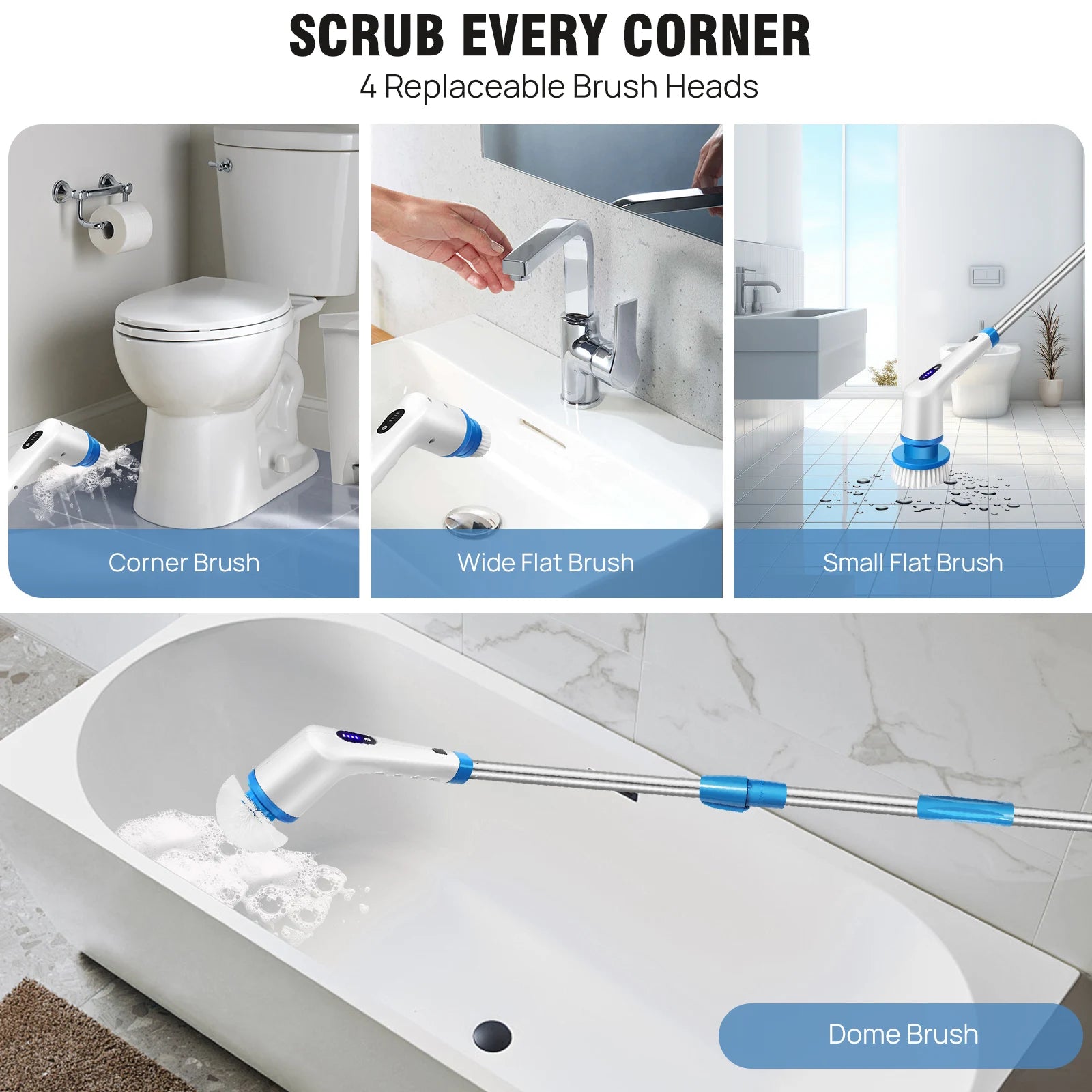 BRIEFNESS Cordless Electric Cleaning Brush 10-in-1 Multifunctional Spin Scrubber Kitchen Bathroom Cleaning Brush Rotary Cleaners