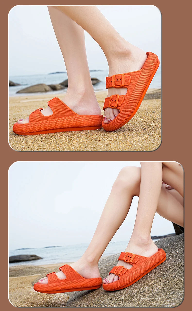 Comemore Thick Platform Sandals Beach Shoes Bathroom Slipper Soft Men Flat Slides Women Slippers Adjustable Buckle Oversized 47