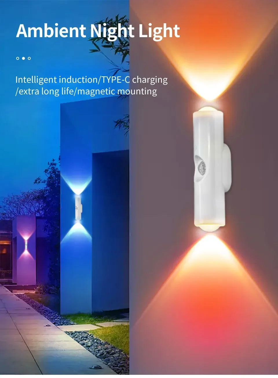 LED Cabinet Lights Motion Sensor Ambient Light Magnetic RGB Rechargeable Wall Sunset Lamp Hallway Stairs Kitchen Night Light - QueensalesOF