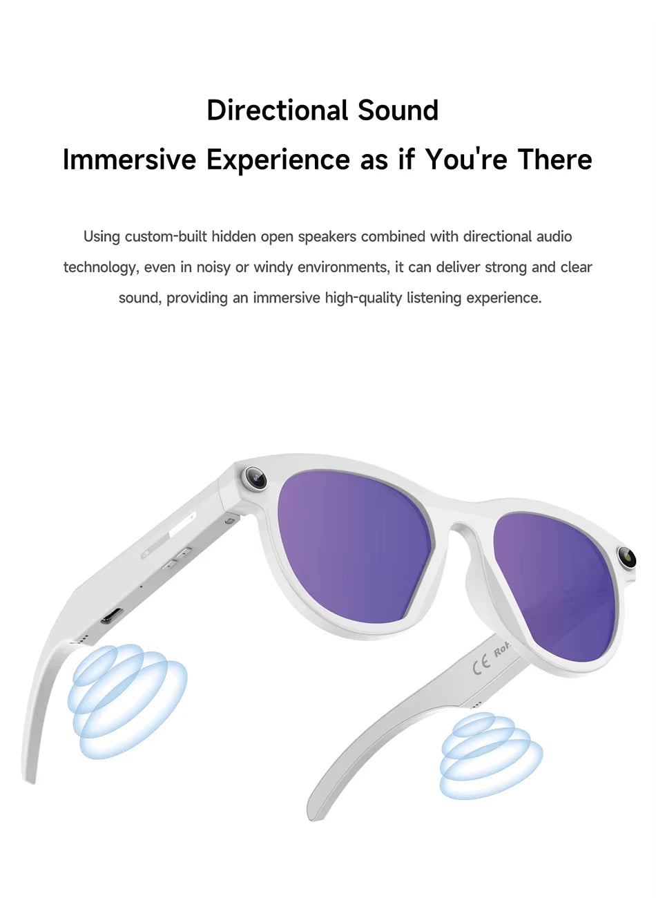 Lenovo HOT1600W Camera AI Smart Glasses HD Video Recording Real-time Translation AI Recognition Wifi Transmission Music Control