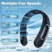 Portable Neck Fan, USB Rechargeable 360° Cooling Hands Free Bladeless, 4 Speeds 16H Battery, Wearable for Travel Office Outdoor - QueensalesOF