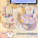 Cute Rotating Pen Holder Desktop Drawer Stationery Box Case School Office Desk Kawaii Stationery Storage Box Organizer Stickers - QueensalesOF