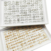 30pc/Lot Gold Color Finger Rings For Girls New Love Snake Animal Butterfly Cutout Star Pearl Thin Joint Ring Party Jewelry Women - QueensalesOF