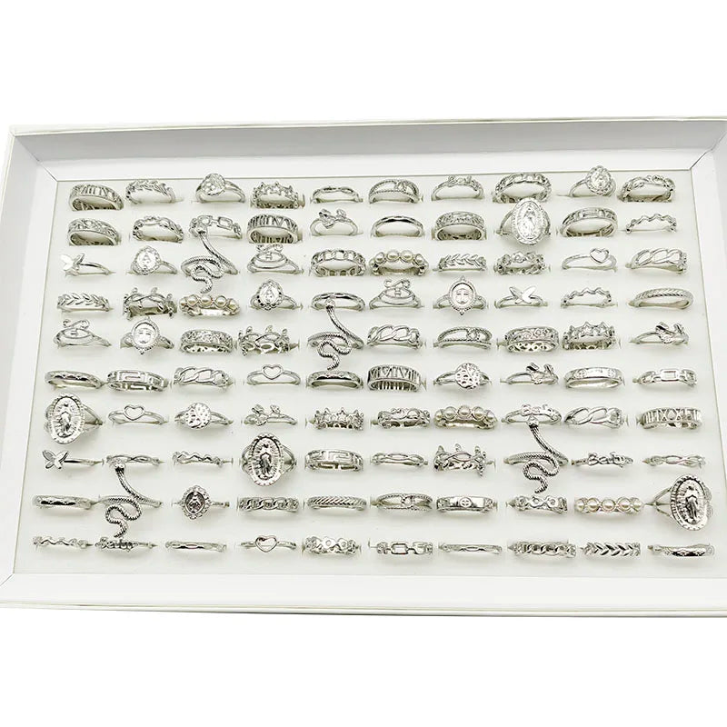 30pc/Lot Gold Color Finger Rings For Girls New Love Snake Animal Butterfly Cutout Star Pearl Thin Joint Ring Party Jewelry Women - QueensalesOF