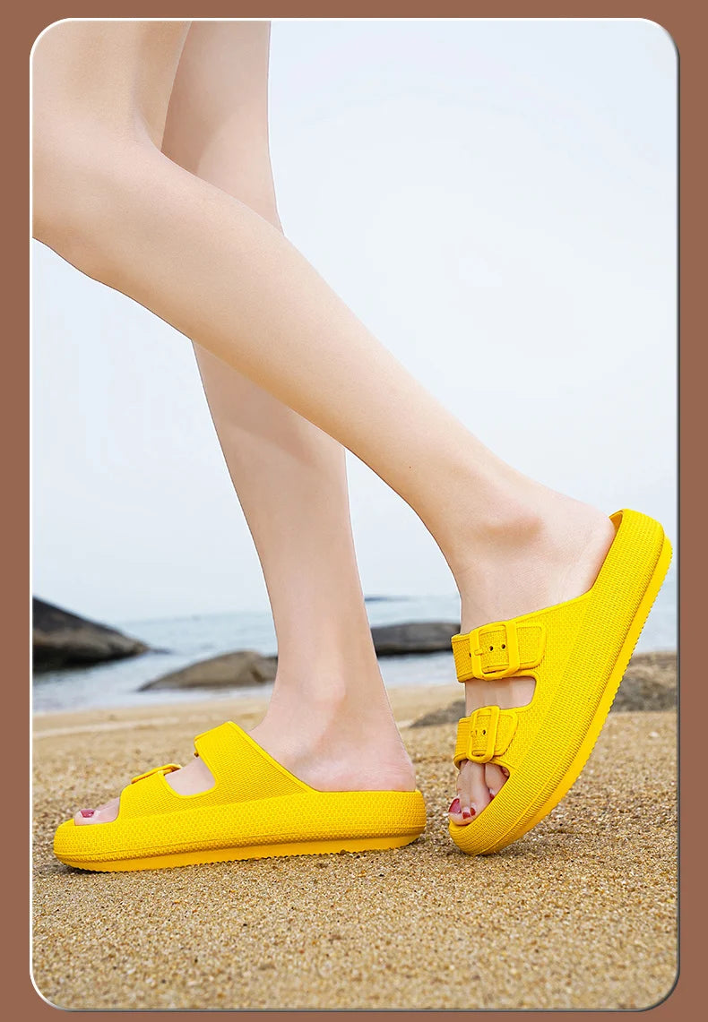 Comemore Thick Platform Sandals Beach Shoes Bathroom Slipper Soft Men Flat Slides Women Slippers Adjustable Buckle Oversized 47