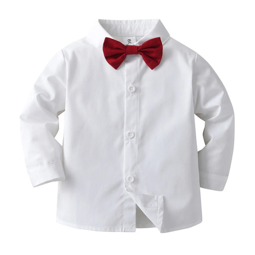 1 2 3 4 5 6Y Wedding Flower Boy Costume Classic White Shirt with Star Printed Suspender Set Children Kid Autumn Christmas Outfit