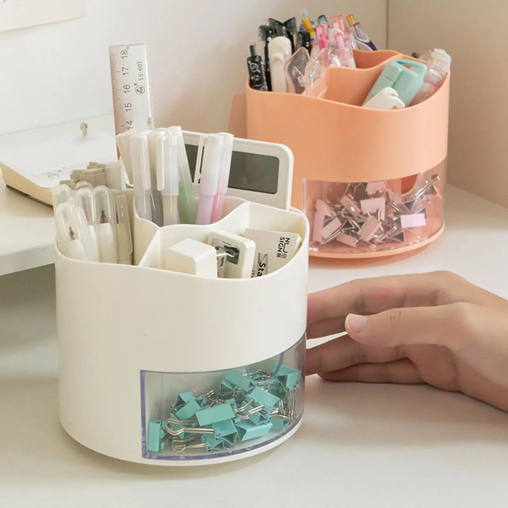 Cute Rotating Pen Holder Desktop Drawer Stationery Box Case School Office Desk Kawaii Stationery Storage Box Organizer Stickers