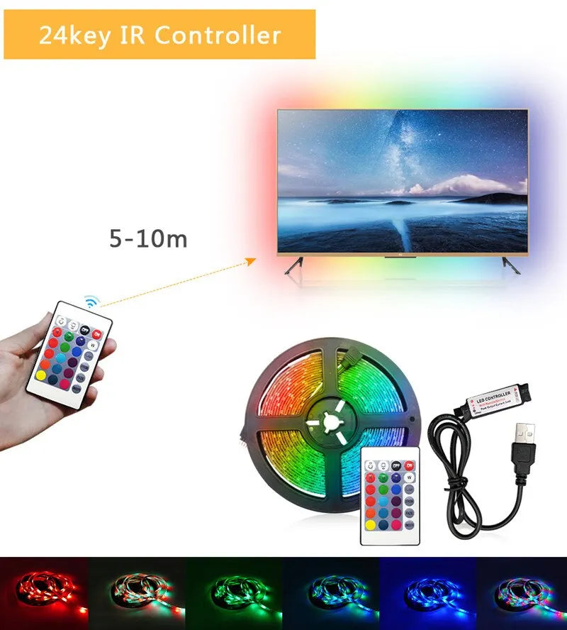 1m USB LED Strip Lights 60LEDs/m RGB Tape SMD 2835 With Remote Control Flexible Tape Diode Ribbon TV Backlight Room Decor - QueensalesOF