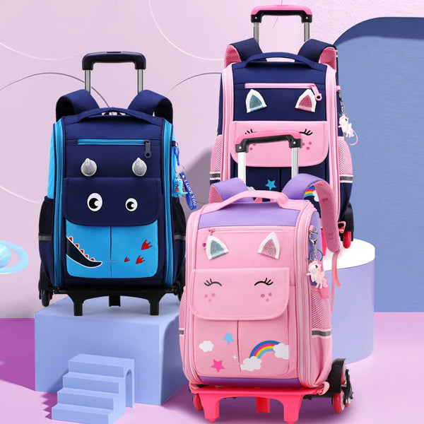 Children Trolley backpack wheels Student High capacity School bags Rolling Backpack kids Trolley bag school backpack wheeled bag - QueensalesOF