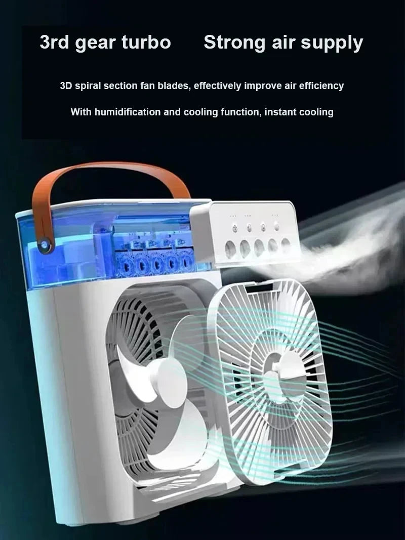 New 3 In 1 Fan AIr Conditioner Household Mini Air Cooler LED Night Light Portable Humidifier Air Adjustment Fan Office Home Fan - QueensalesOF