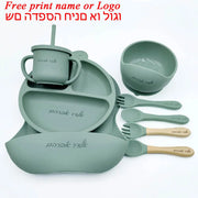 8Pcs Feeding Set For Baby Personalized Name Silicone Tableware Sucker Bowl Plate For Kids Feeding Cup With Straw Dinner Plate - QueensalesOF