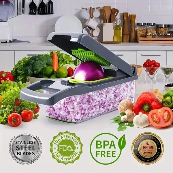 Multifunctional Vegetable Chopper 14/16 in 1 Food Slicer Dicer Grater with Handle, Kitchen Vegetable Cutter Tools Set - QueensalesOF