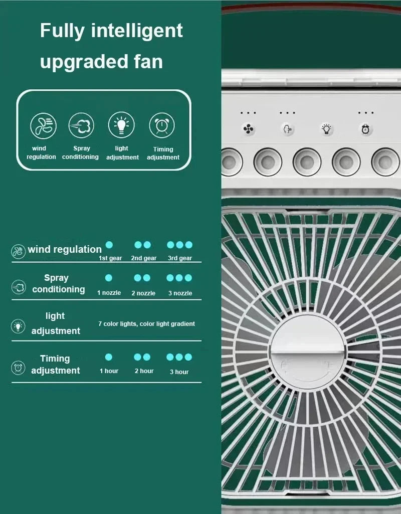 New 3 In 1 Fan AIr Conditioner Household Mini Air Cooler LED Night Light Portable Humidifier Air Adjustment Fan Office Home Fan - QueensalesOF