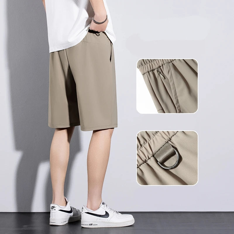 Big Size 9XL Men's Ice Silk Shorts Knee Length Bermuda Male Plus Large Quick Dry Sport Cool Elastic Summer Light Golf Sweatshort