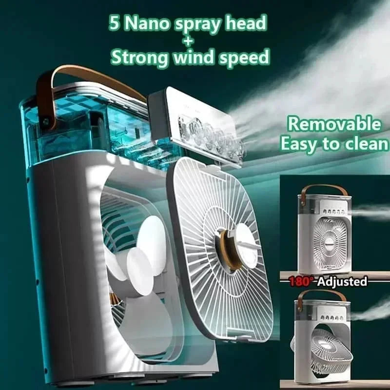 New 3 In 1 Fan AIr Conditioner Household Mini Air Cooler LED Night Light Portable Humidifier Air Adjustment Fan Office Home Fan - QueensalesOF