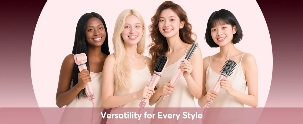 5 in 1 High-Speed Hot Air Styler Frizz-Free Fast Drying No Heat Damage Hair Dryer Curl Volumize Straighten with Travel Bag - QueensalesOF