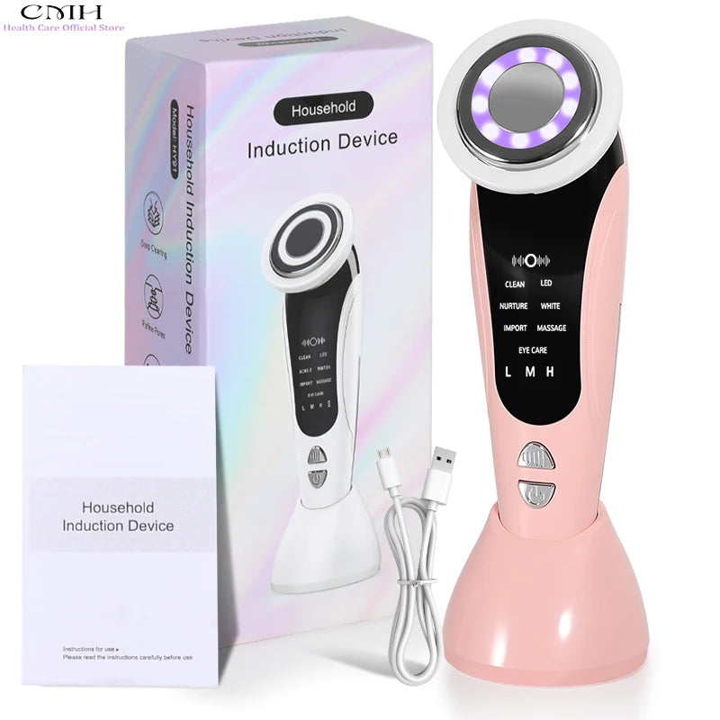 7 in 1 Facial Massager LED Light Therapy Skin Care Device Import Export Blackhead Remover Patented Electrode Head for Deep Clean