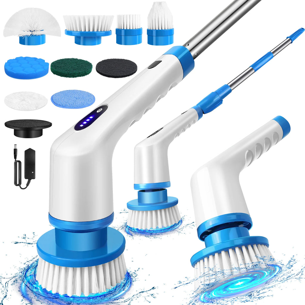 BRIEFNESS Cordless Electric Cleaning Brush 10-in-1 Multifunctional Spin Scrubber Kitchen Bathroom Cleaning Brush Rotary Cleaners