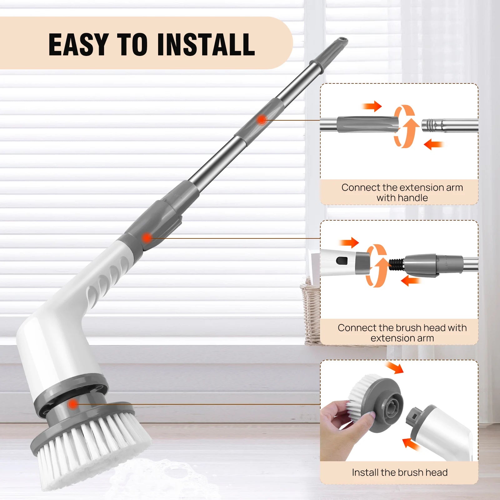 BRIEFNESS Cordless Electric Cleaning Brush 10-in-1 Multifunctional Spin Scrubber Kitchen Bathroom Cleaning Brush Rotary Cleaners