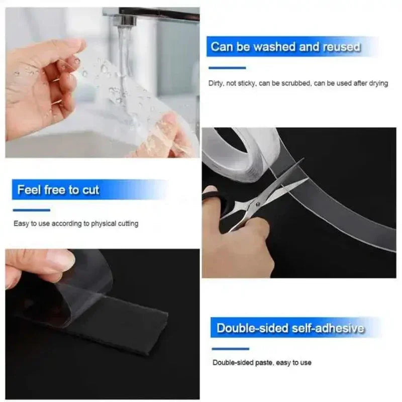 Double Contact Nano Tape Powerful Extra Strong Sided Adhesive for Kitchen and Bathroom Waterproof and Cleanable Tool