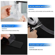 Double Contact Nano Tape Powerful Extra Strong Sided Adhesive for Kitchen and Bathroom Waterproof and Cleanable Tool - QueensalesOF